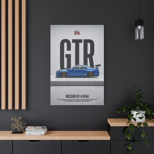 Nissan Skyline GT-R R34 Minimalist JDM Matte Canvas Wall Art