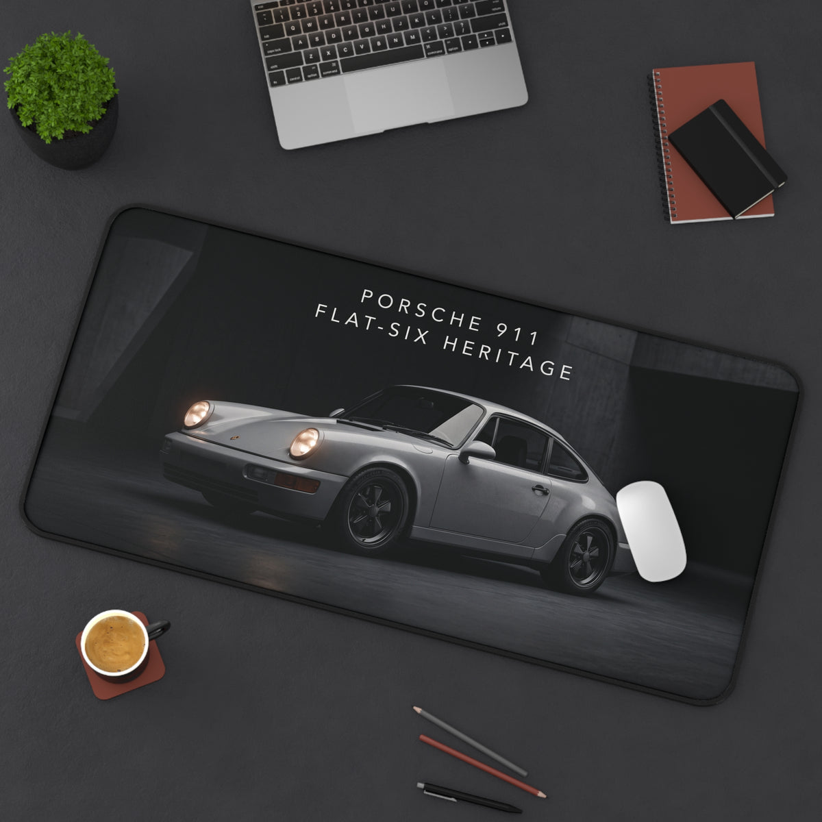 Porsche 911 Flat-Six Heritage Desk Mat — Classic Sports Car Mouse Pad