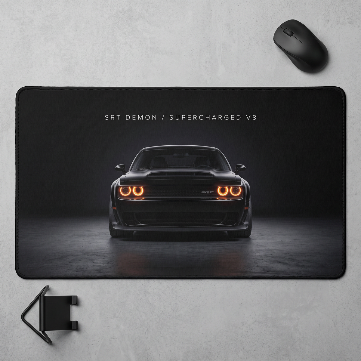 Dodge Challenger SRT Demon muscle car extended desk pad for car enthusiasts