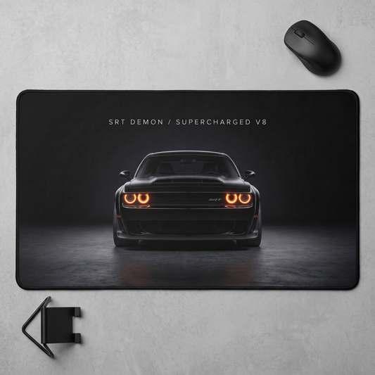 Dodge Challenger SRT Demon muscle car extended desk pad for car enthusiasts